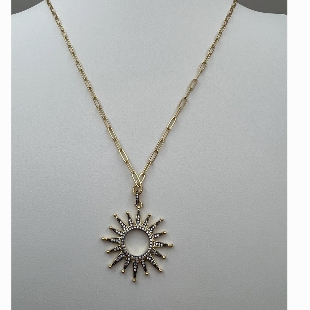 Gold Filled Large Black Sun Necklace